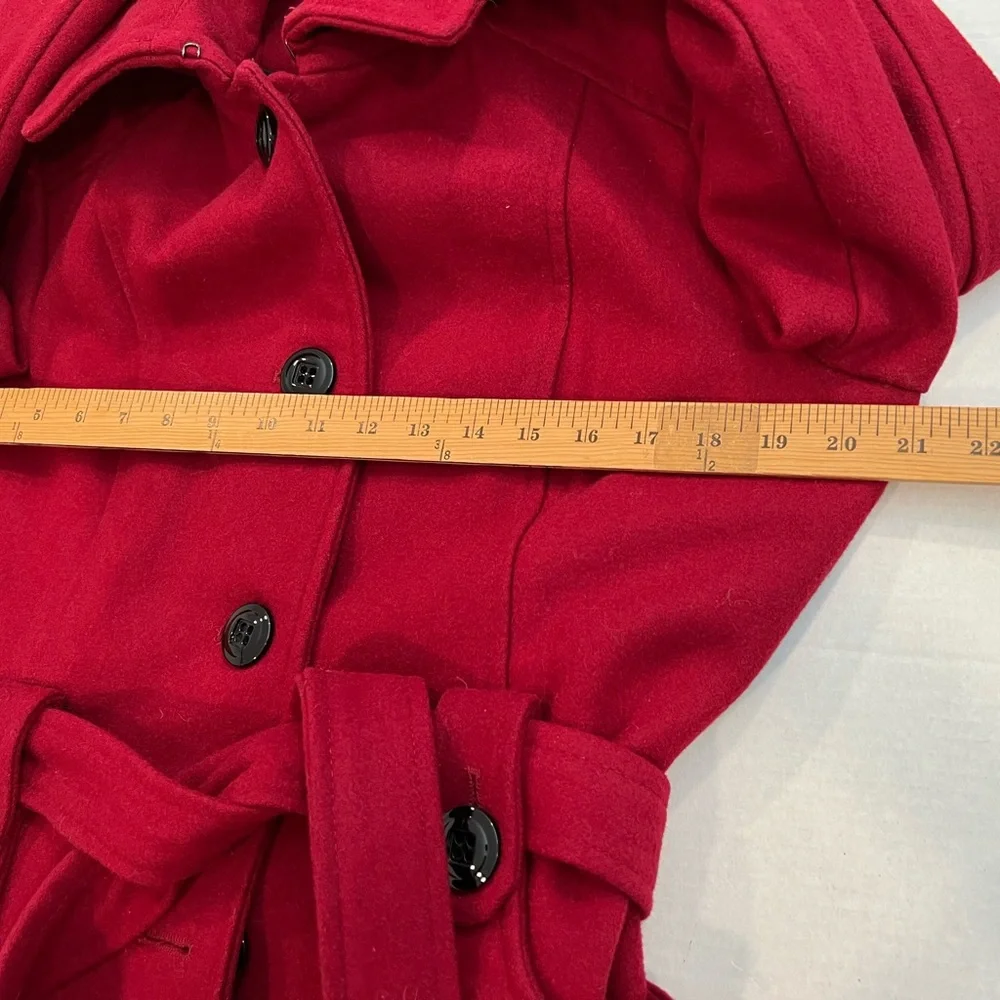 Liz Clairborne Women L Elegant Burgundy Red Peacoat/Winter Coat  Wool Blend Hood